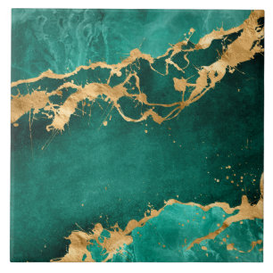 Azulejo De Cerâmica Emerald Green e abstrato Dourada