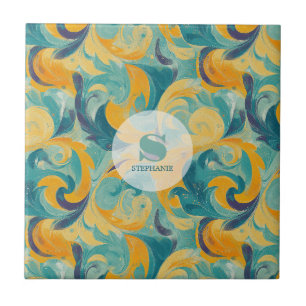 Azulejo De Cerâmica Emerald Green e Dourada Abstrato inspirada em Pais