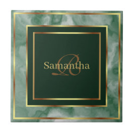 Azulejo De Cerâmica Emerald Green E Dourado Marble Geométrico