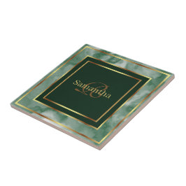 Azulejo De Cerâmica Emerald Green E Dourado Marble Geométrico