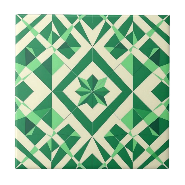 Azulejo De Cerâmica Emerald Green Geometric Star Pattern (Frente)