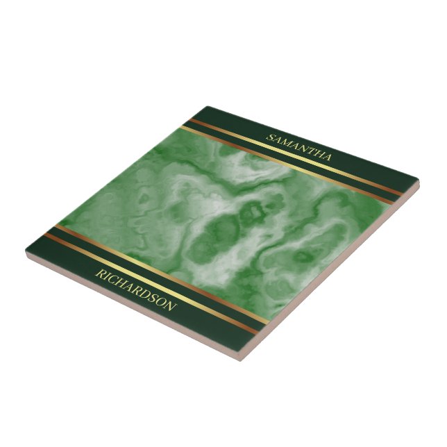 Azulejo De Cerâmica Emerald Green Marble E Dourado Strike Name (Lateral)