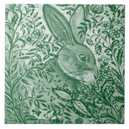 Azulejo De Cerâmica Emerald Green Rabbit Bunny Intricate Folaf Floral