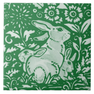 Azulejo De Cerâmica Emerald Green Rabbit Mãe Família Chinoiserie Flo