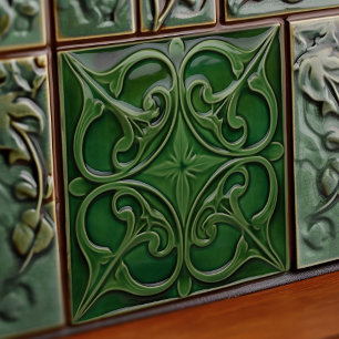 Azulejo De Cerâmica Emerald Green Wall Decor Art Nouveau Ceram