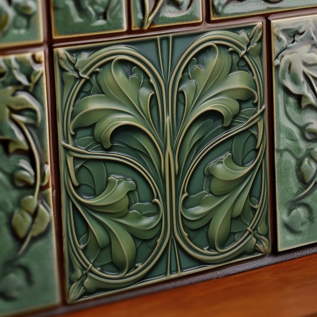 Azulejo De Cerâmica Emerald Green Wall Decor Art Nouveau Ceram (Criador carregado)