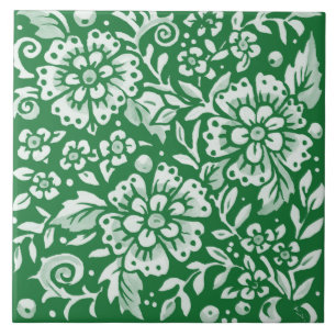 Azulejo De Cerâmica Emerald Green Woodland Chinoiserie Floral