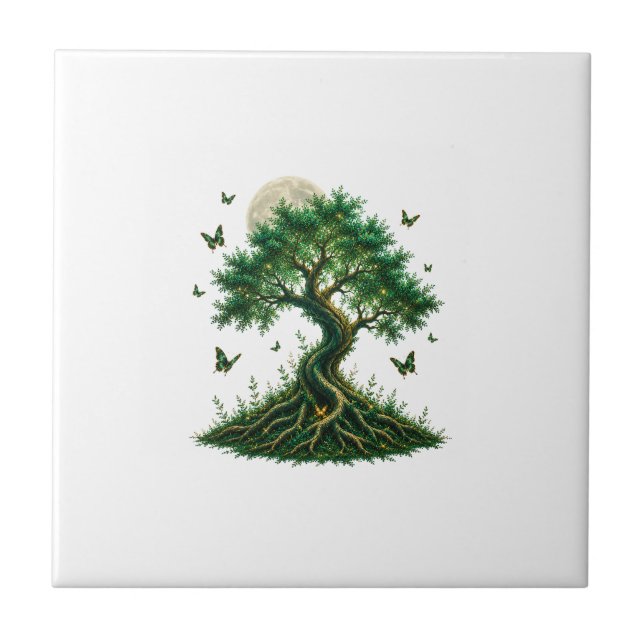 Azulejo De Cerâmica emerald magic tree latte mug (Frente)