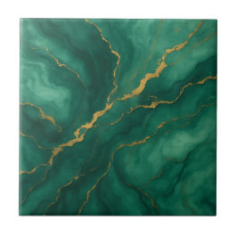 Azulejo De Cerâmica Emerald Mist and Gold Vein Marble Effect