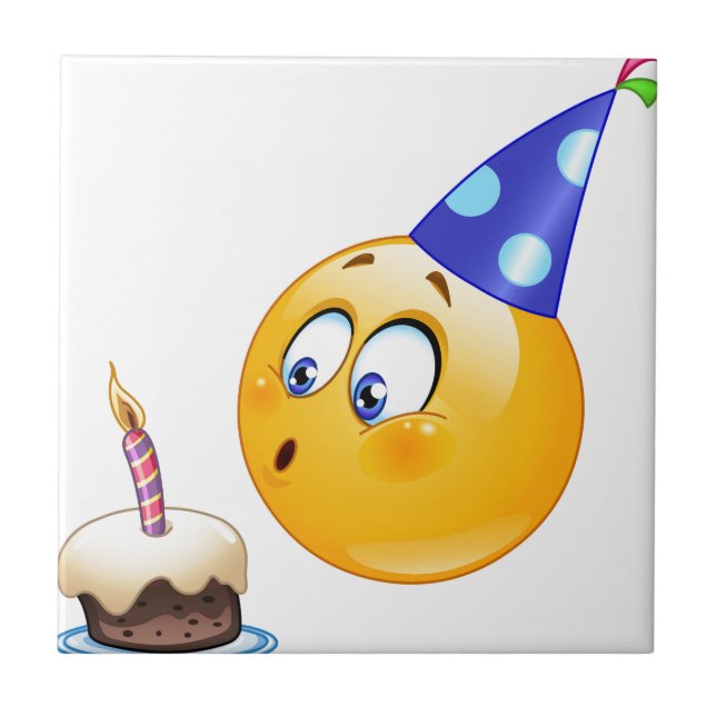 Azulejo De Cerâmica emoji de aniversário (Frente)