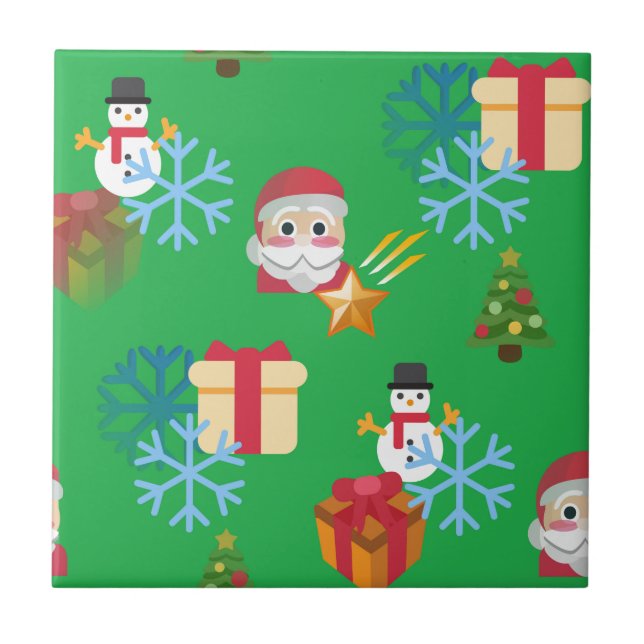 Azulejo De Cerâmica emoji de natal verde (Frente)
