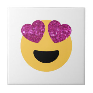 Azulejo De Cerâmica emoji do olho do coração com brilho