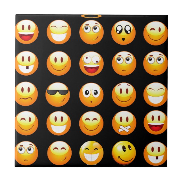 Azulejo De Cerâmica emojis preto (Frente)