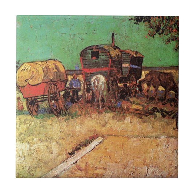 Azulejo De Cerâmica Encampamento de ciganos com caravanas, Van Gogh (Frente)