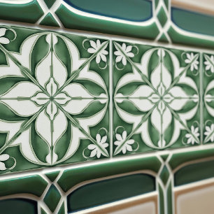 Azulejo De Cerâmica Encantador Verde Esmeralda Floral Simétrico