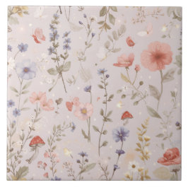 Azulejo De Cerâmica Enchanted Garden Wildflower Butterfly Botanical