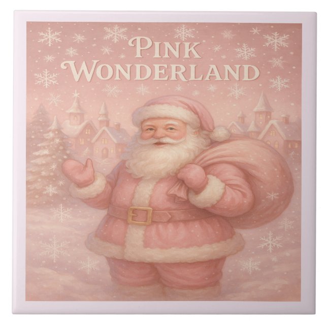 Azulejo De Cerâmica Enchanted Pink Wonderland Santa Ceramic Tile (Frente)