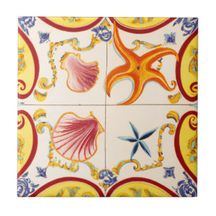 Azulejo De Cerâmica Encharcando conchas e Starfish