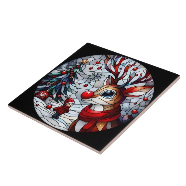 Azulejo De Cerâmica Encontro festivo entre criança e rena (Lateral)