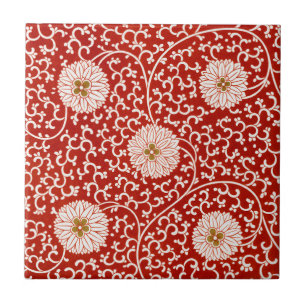 Azulejo De Cerâmica Enfeite Chinês Owen Jones Floral Vermelho Branco