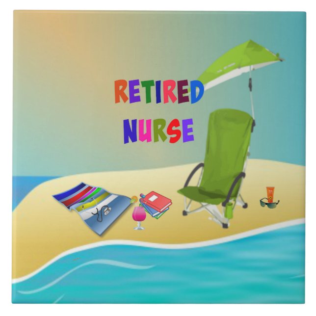 Azulejo De Cerâmica Enfermeira aposentada, divertida no Sol, (Frente)