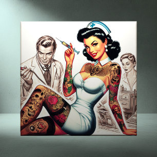 Azulejo De Cerâmica Enfermeira Tatuada Pin-up