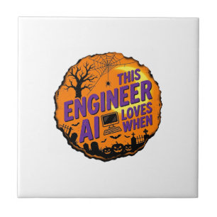 Azulejo De Cerâmica Engenheiro de Halloween Ama Design de Vetor Vintag