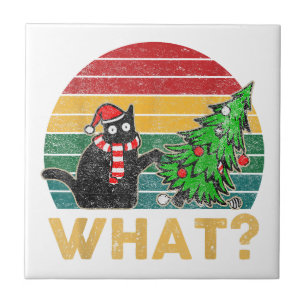 Azulejo De Cerâmica Engraçada Camisa De Natal Doida Cat San