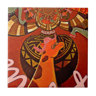 Azulejo De Cerâmica Engraçado Elegante Girafa Acessorizada Estilo Afri