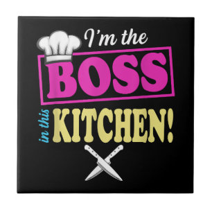 Azulejo De Cerâmica Engraçado Eu Sou O Chefe Neste Cozinhar De T-shirt