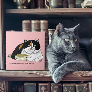 Azulejo De Cerâmica Engraçado Gato Malhado Mimado Alimentar Gato Rosa