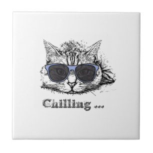 Azulejo De Cerâmica Engraçado Gato Refrigerado Com Óculos De Sol Bonit