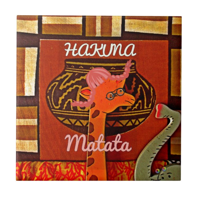 Azulejo De Cerâmica Engraçado Girafa com legal texto Hakuna Matata Des (Frente)