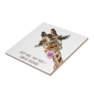 Azulejo De Cerâmica Engraçado Girafa, língua para fora e Piscar os o