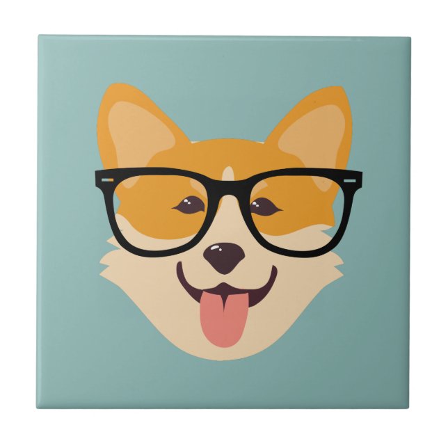 Azulejo De Cerâmica Engraçado Hipster Corgi (Frente)