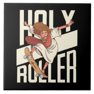 Azulejo De Cerâmica Engraçado Jesus de Patins Holy Roller