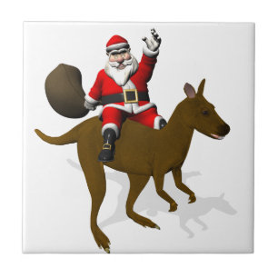 Azulejo De Cerâmica Engraçado Papai Noel Andando No Kangaroo