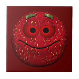 Azulejo De Cerâmica Engraçado Strawberry Emoticon