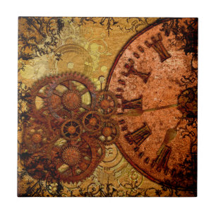 Azulejo De Cerâmica Engrenagem e pulso de disparo de Steampunk do