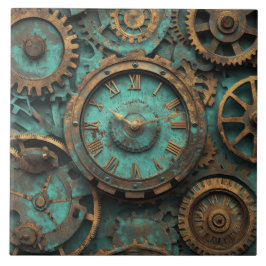 Azulejo De Cerâmica Engrenagens e Relógio Vintage Steampunk