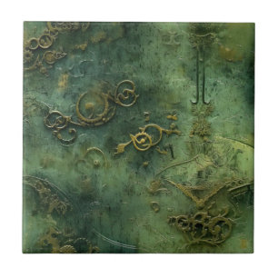 Azulejo De Cerâmica Engrenagens Steampunk do Velho Mundo Esmeralda