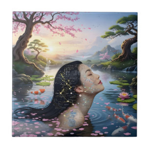 Azulejo De Cerâmica "Entre Blossom e Fórmula" - Um Retrato Digital
