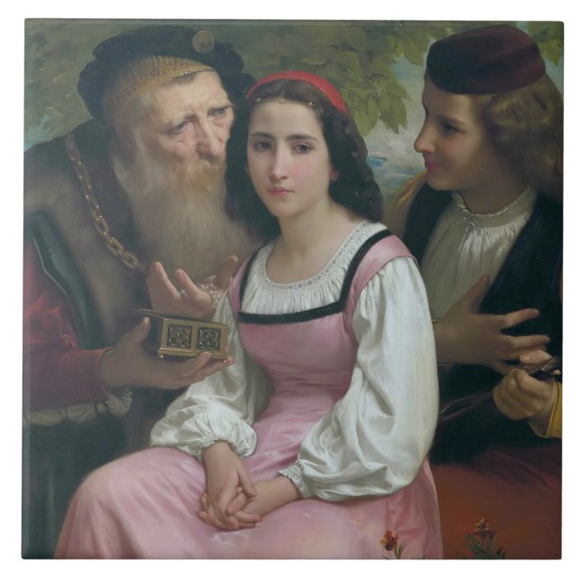 Azulejo De Cerâmica Entre Riqueza e Amor (por Bouguereau) (Frente)
