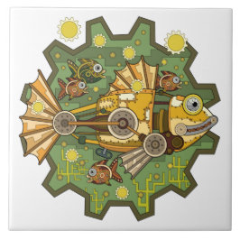 Azulejo De Cerâmica Equipamento de Pesca, Peixe Mecânico Caprichoso