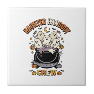 Azulejo De Cerâmica Equipe de Abóbora Fantasma do Halloween