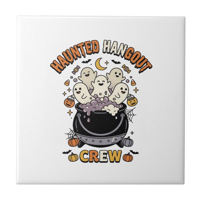 Azulejo De Cerâmica Equipe de Abóbora Fantasma do Halloween (Frente)