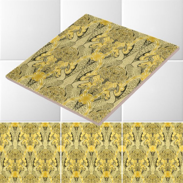 Azulejo De Cerâmica Era vitoriana Art Nouveau Peacocks & Honeysuckle (Criador carregado)