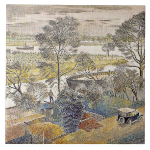 Azulejo De Cerâmica Eric Ravilious art, River Thames, Chiswick Eyot