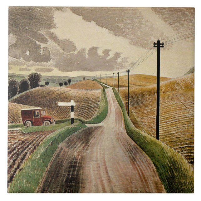 Azulejo De Cerâmica Eric Ravilious art, Wiltshire Landscape, (Frente)