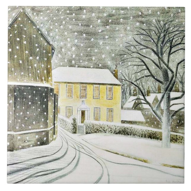 Azulejo De Cerâmica Eric Ravilious - Hallstead Road em Snow, (Frente)